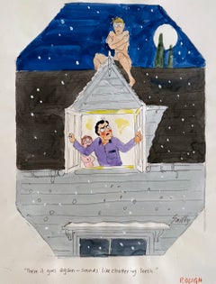 Unfaithful Wife Naked Lover - Playboy Cartoon, Original Watercolor Signed