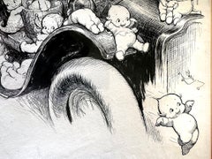 Kewpie Car. Hop On and Go to a Happy Place. Pen and Ink Original, Signed