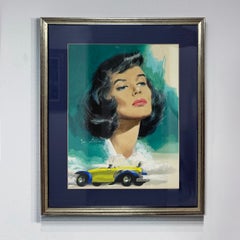 Glamorous Mid-Century Beauty with Blue Eyes Original Art Work