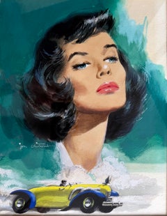 Glamorous Mid-Century Beauty with Blue Eyes Original Art Work