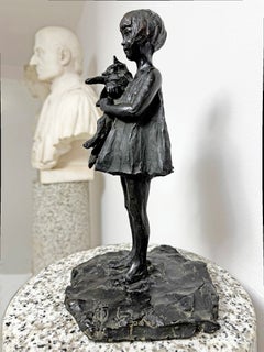 Cat in Arms of Girl - Heavily Modeled Bronze like Rembrandt Bugatti