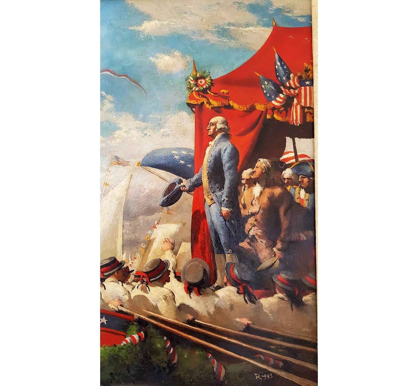 George Washington Marine Procession, New Yorker Präsidentschaftsauftritt des Präsidenten von George Washington, Life Mag – Painting von Robert Riggs