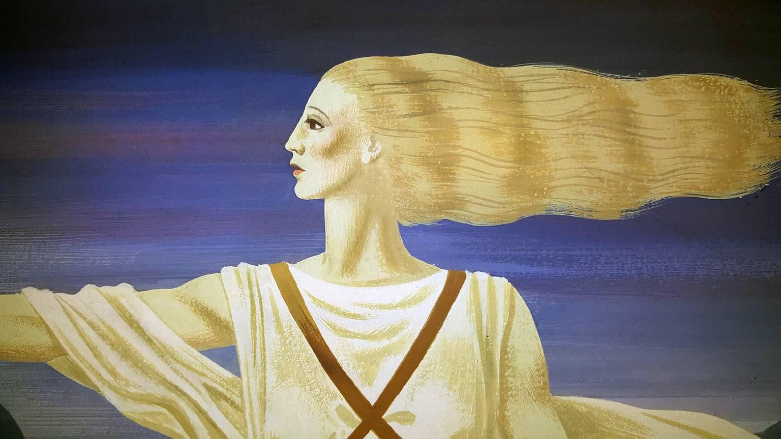 Art Deco Woman in Classical Robes set in  Stylized Landscape - Painting by John Atherton
