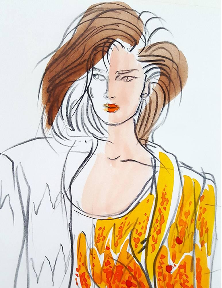 Halston , Vogue Magazine Illustration, Italy - Art by Antonio Lopez