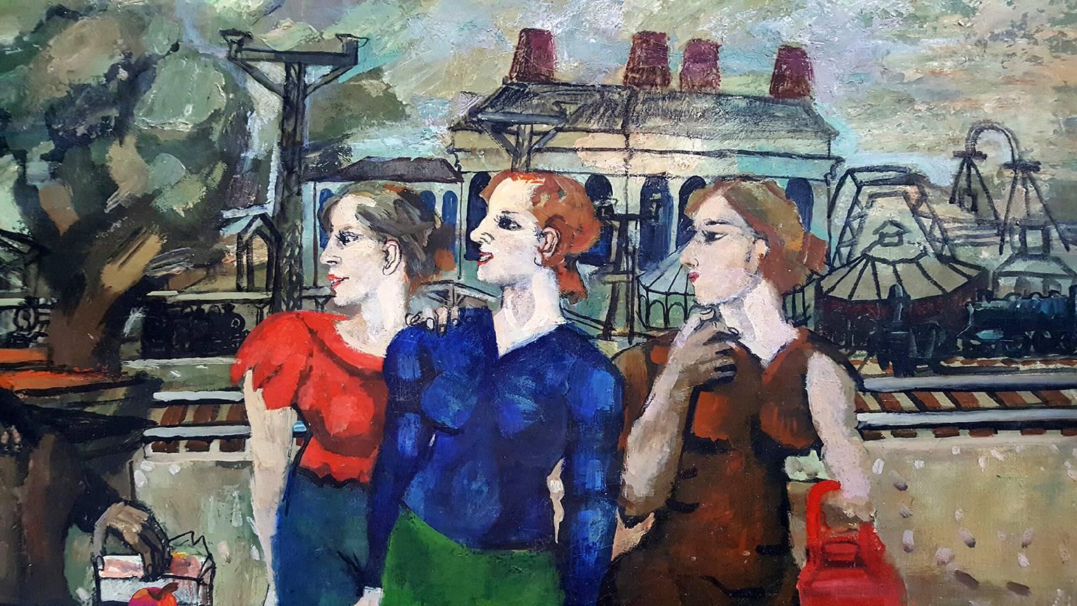 Railroad Men's Wives - Painting by Philip Evergood