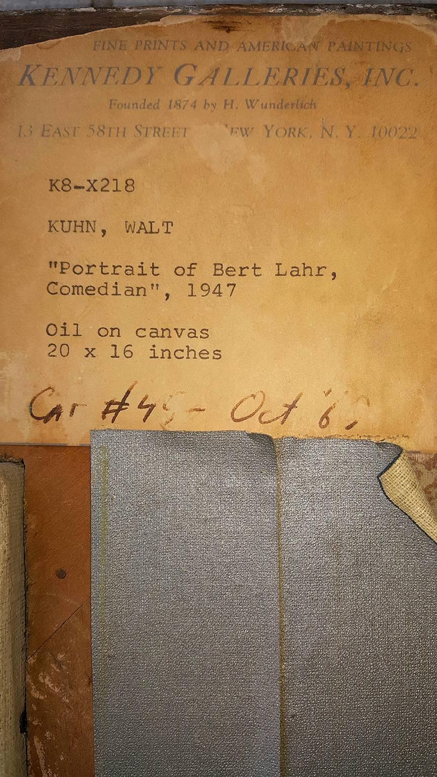 Bert Lahr shined in the role of The Cowardly Lion in the Wizard of OZ.  Here he is depicted in his comedian's costume which he wears while staring in Jean Dalrymple's production of 