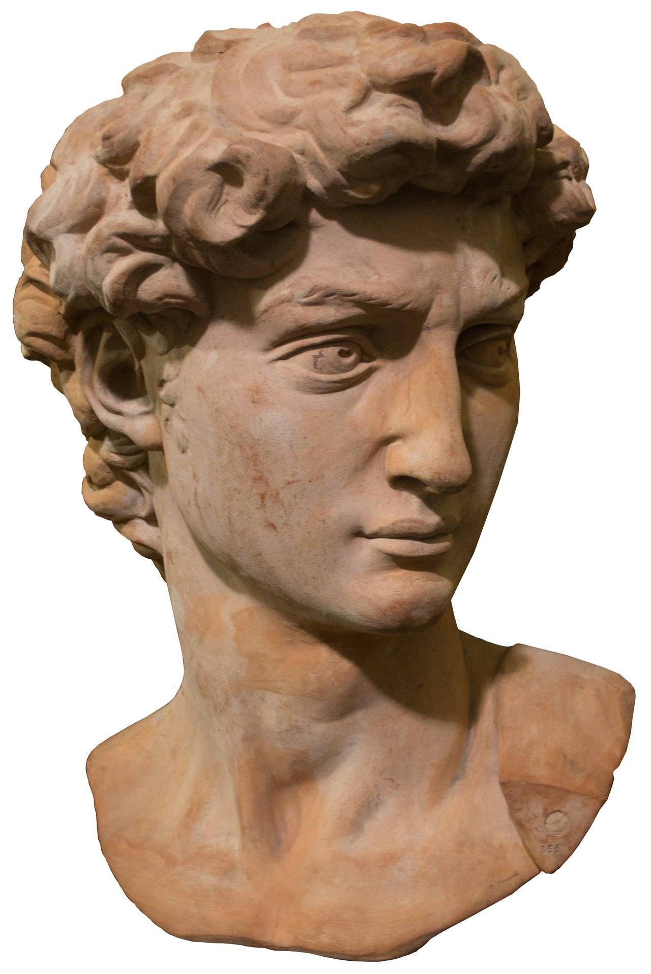 V. Vincenzo Figurative Sculpture - A monumental terra cotta bust of David after Michelangelo