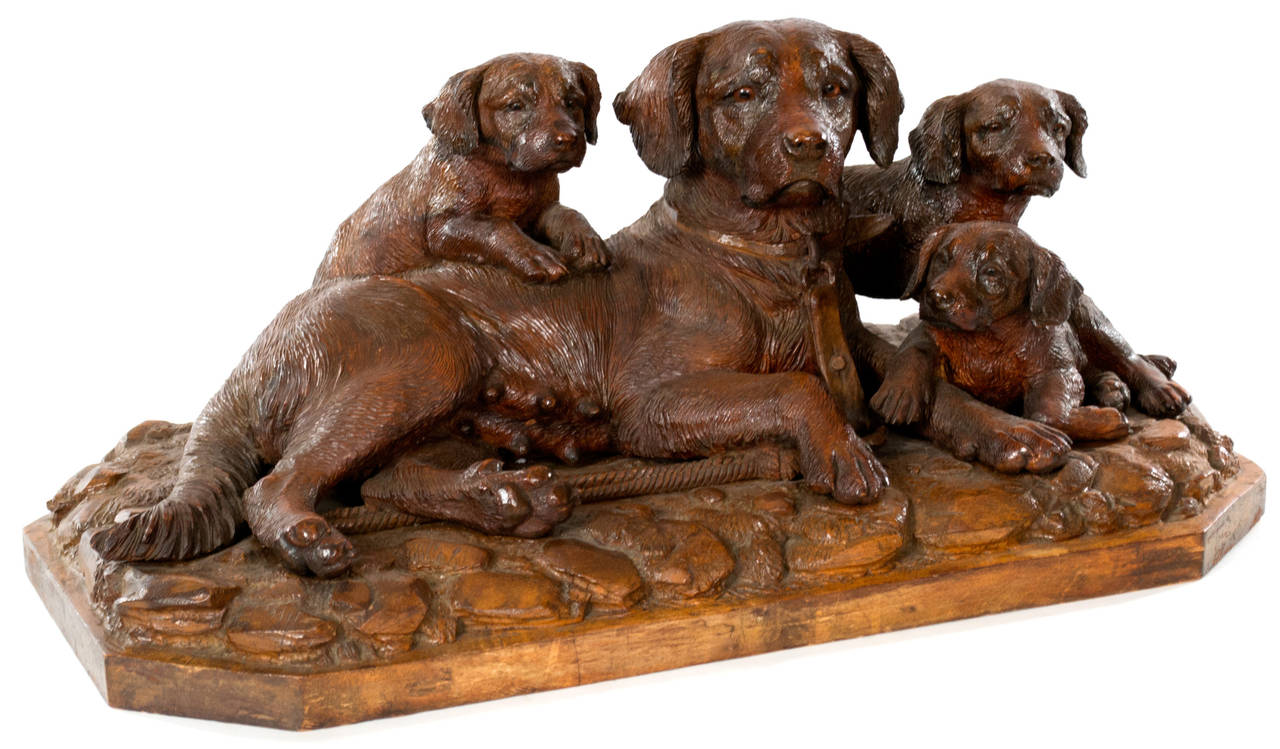 Exceptionnel groupe sculpté de chiens de la Forêt-Noire - Sculpture de J. Baud