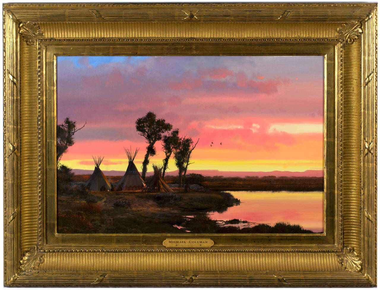 Michael Coleman Landscape Painting - Indian Encampment at Sunset