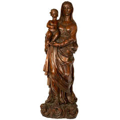 Eighteenth-century French Walnut Sculpture of Madonna and Child