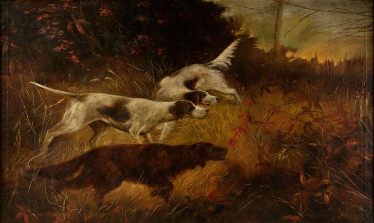 Hunting dogs in pursuit - Painting by Unknown