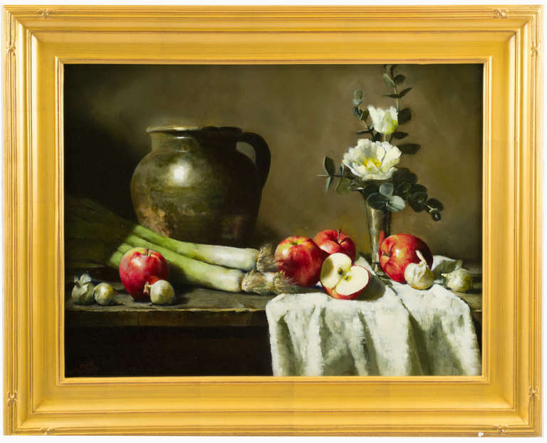 Aaron Stills Still-Life Painting - Still life with Apples 
Leeks