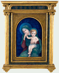 Madonna and Child Limoges Porcelain Plaque in Gilt Tabernacle Frame