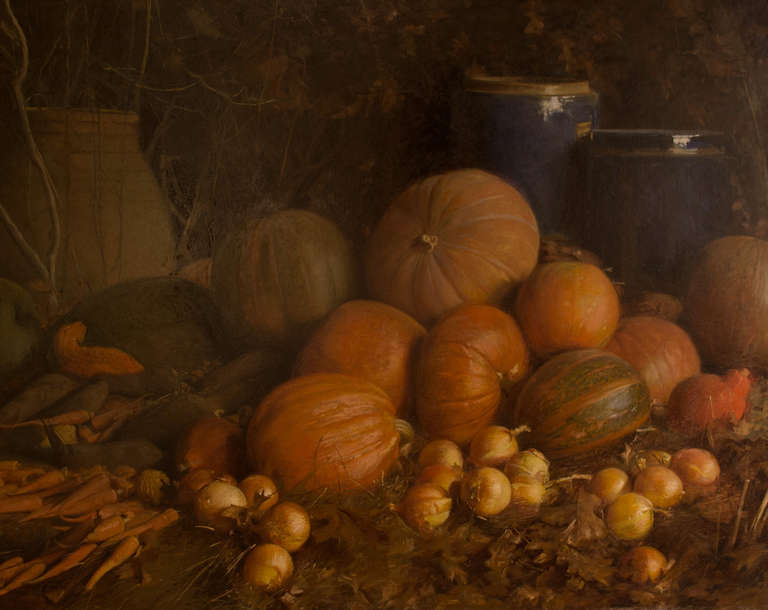 A monumental American still life of Harvest - Painting by Albert Herter