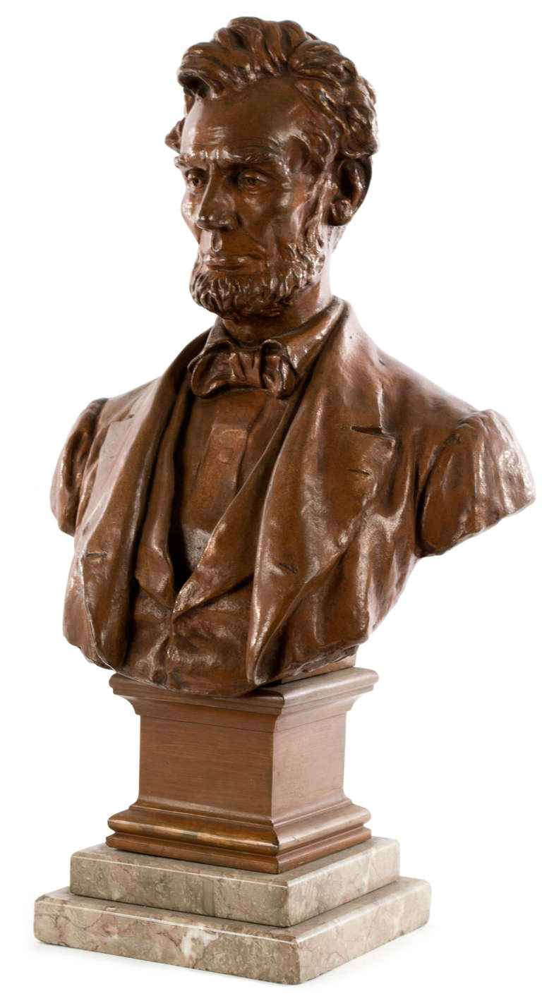 George Edwin Bissell Figurative Sculpture - A portrait bust of Abraham Lincoln