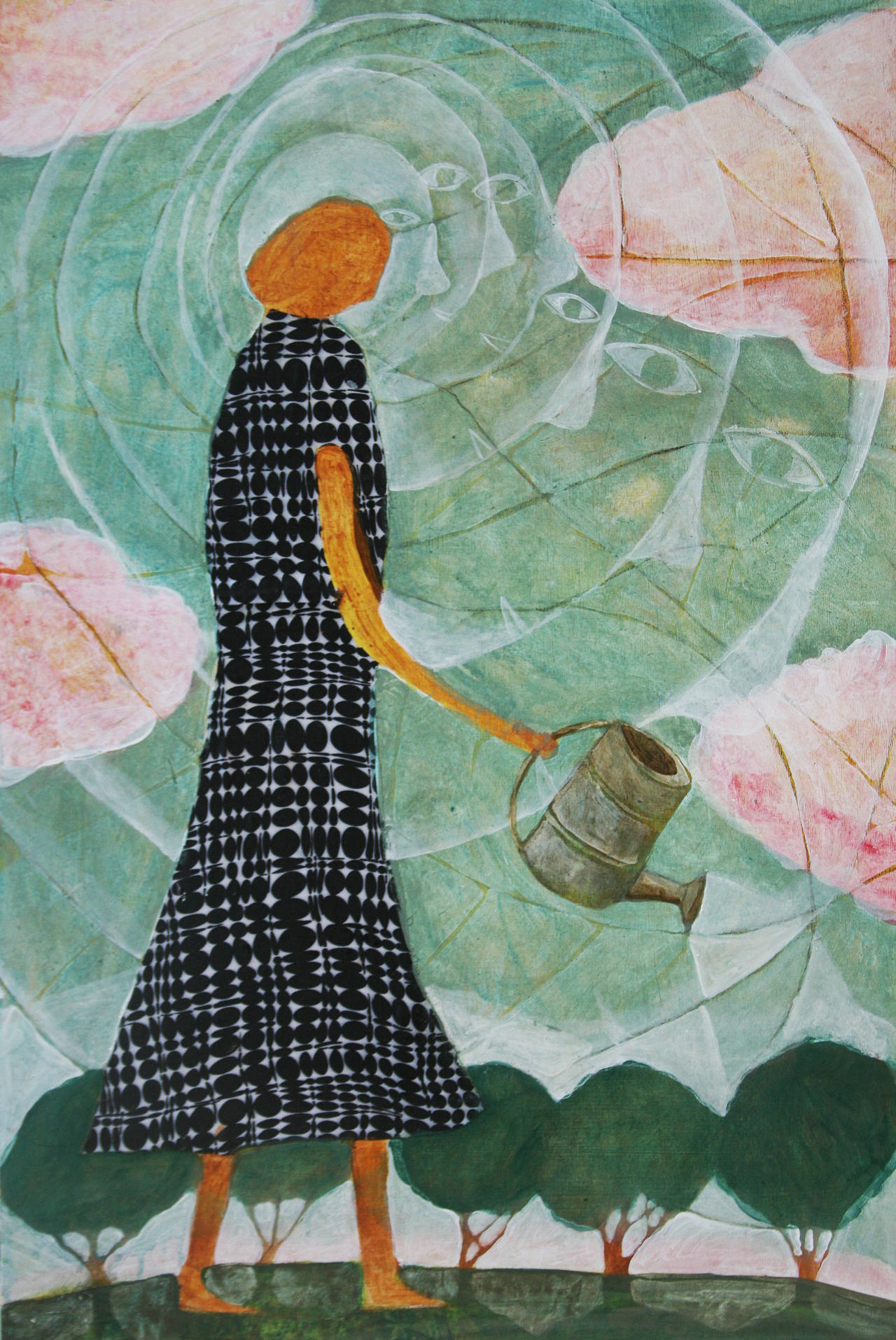 Woman with Watering Can - Mixed Media Art by Donald Saaf