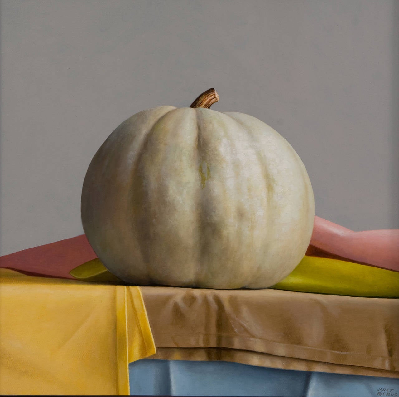 Janet Rickus Still-Life Painting - One Year Old Pumpkin