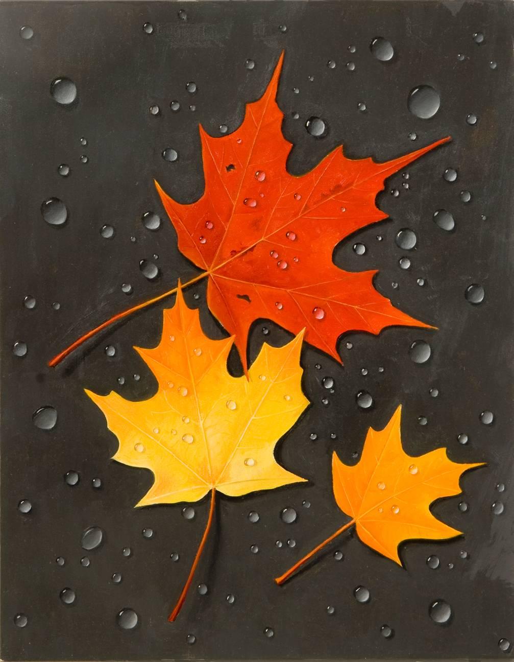 Three Leaves - Painting by James Aponovich