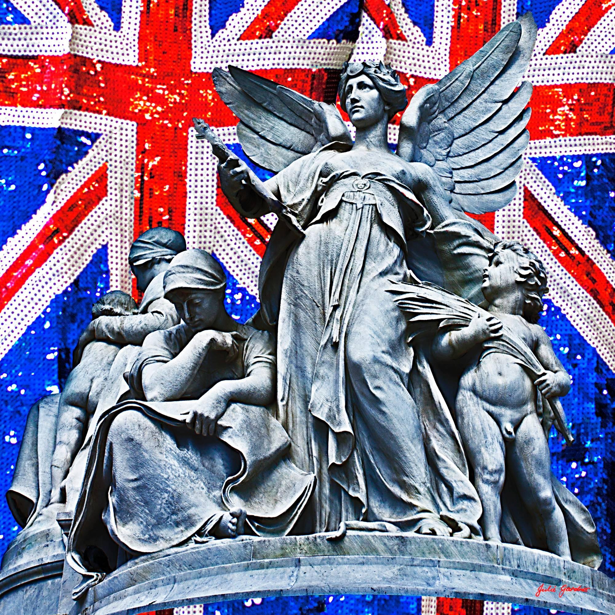 Statue on Union Jack Scarf - Mixed Media Art by Julie Gardner