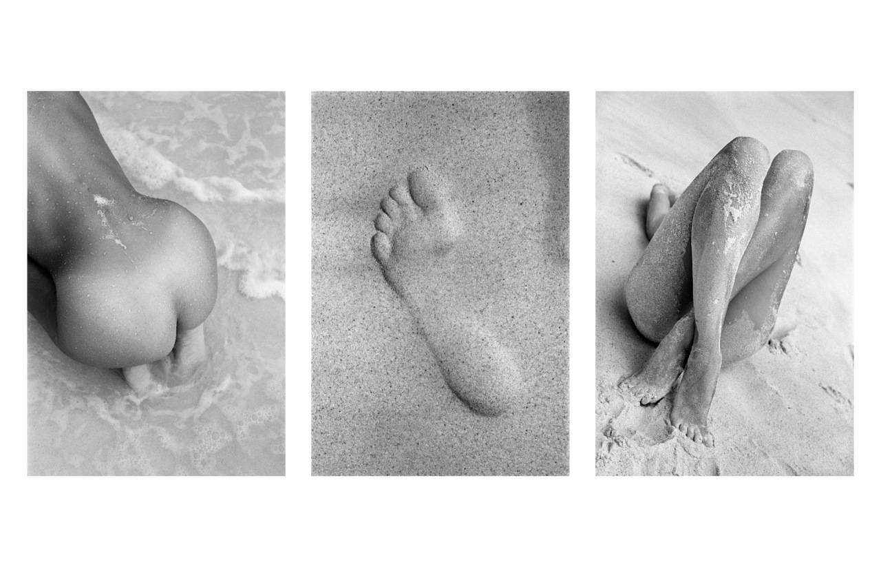 Hugh Arnold Black and White Photograph - 5 Feet on Beach Triptych