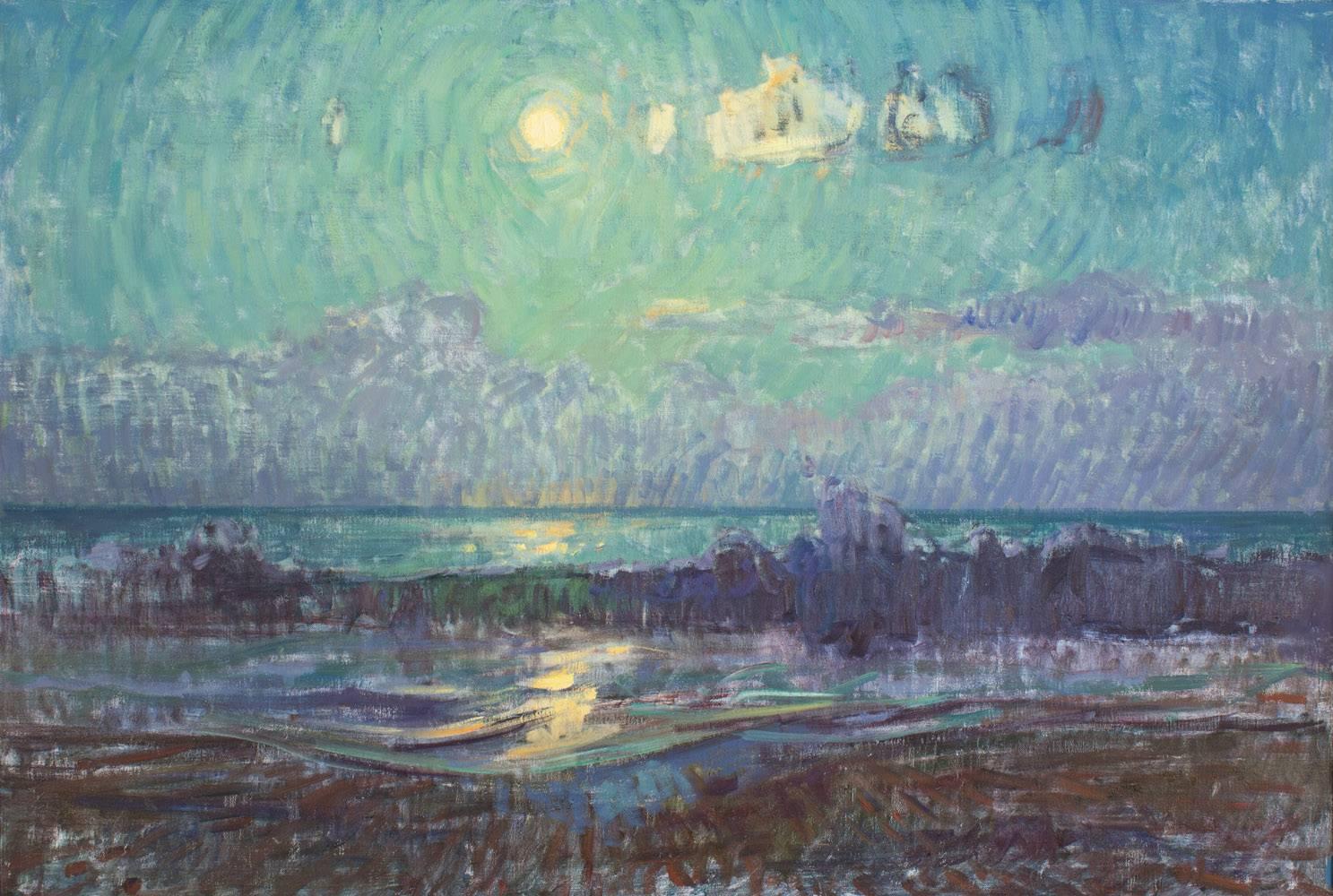 Ben Fenske Landscape Painting - Moon Over Ocean Waves
