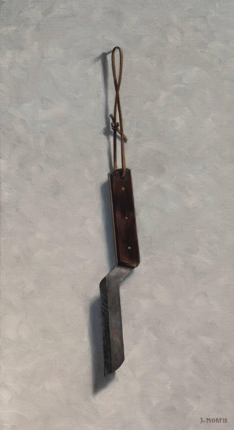 Figurative Painting John Morfis - "Meriden Cutlery 1870" peinture réaliste contemporaine outil antique Trompe L'Oeil