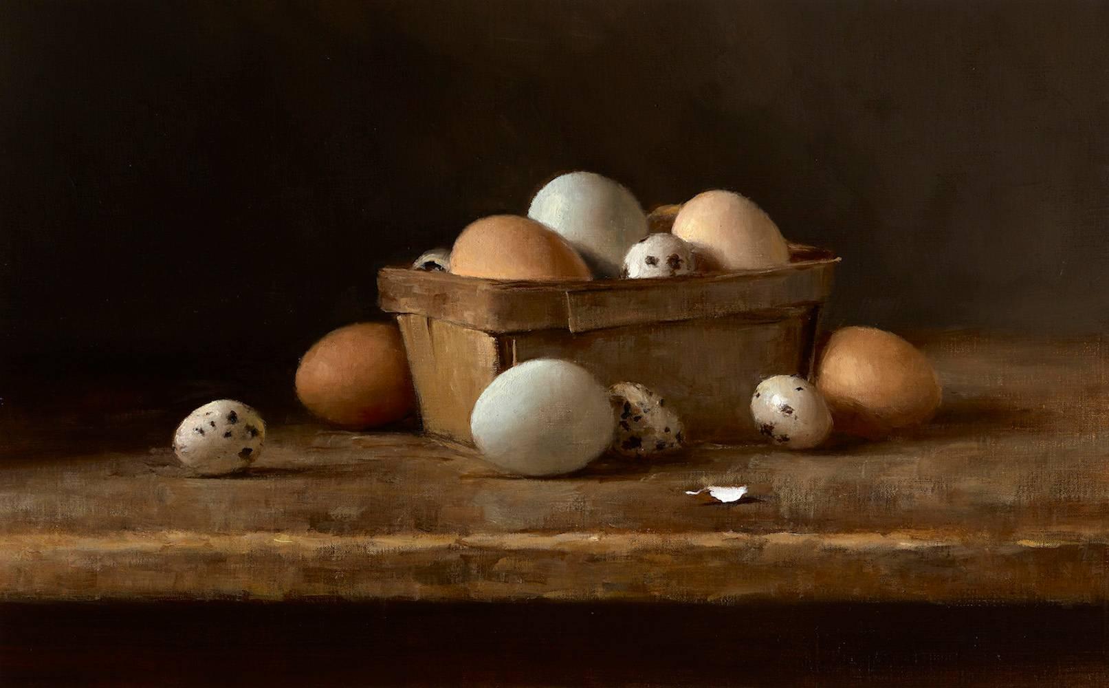 Sarah Lamb Still-Life Painting - Quail and Chicken Eggs