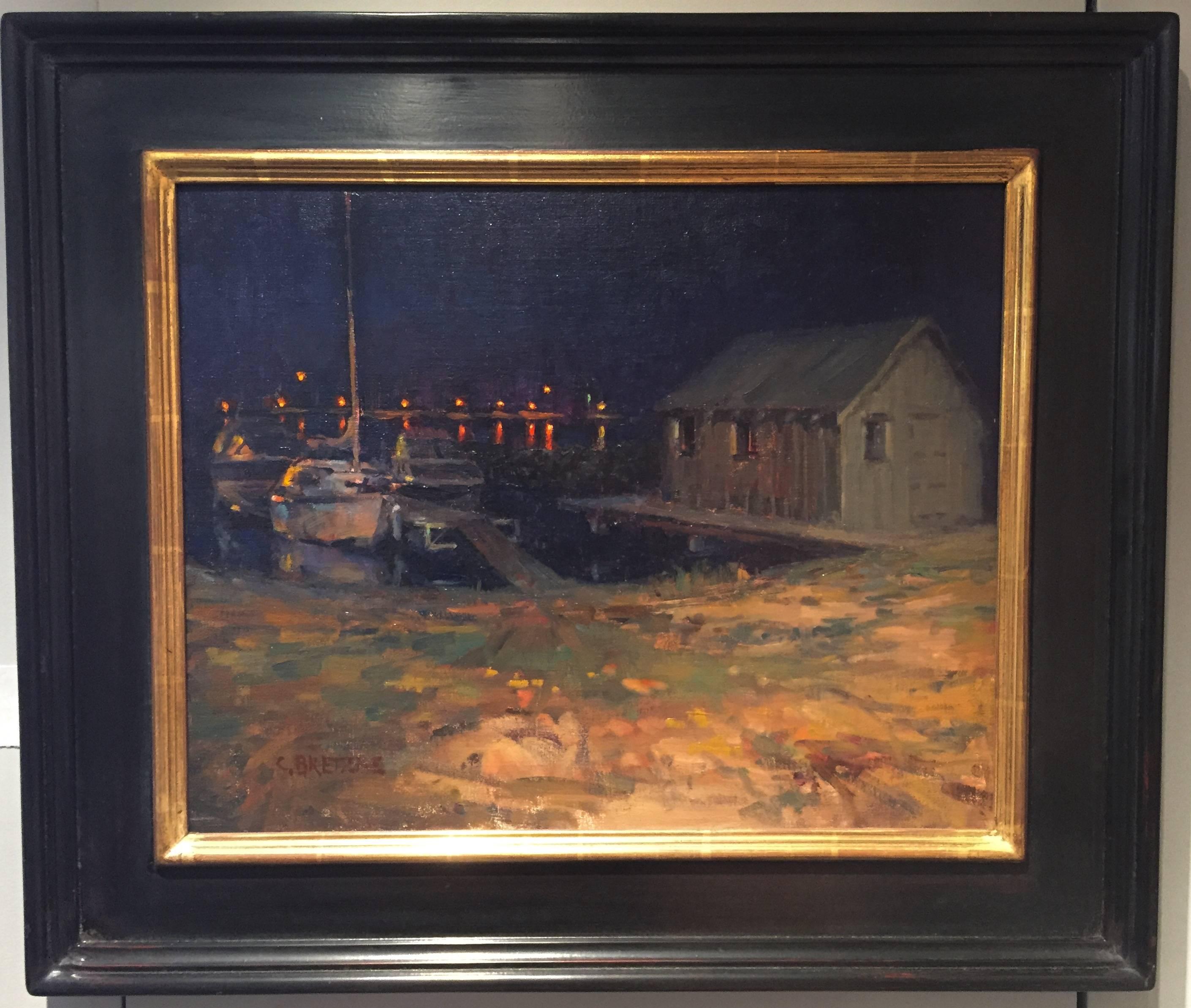 Fishing Shack at Night, Grand Marais - Painting by Carl Bretzke