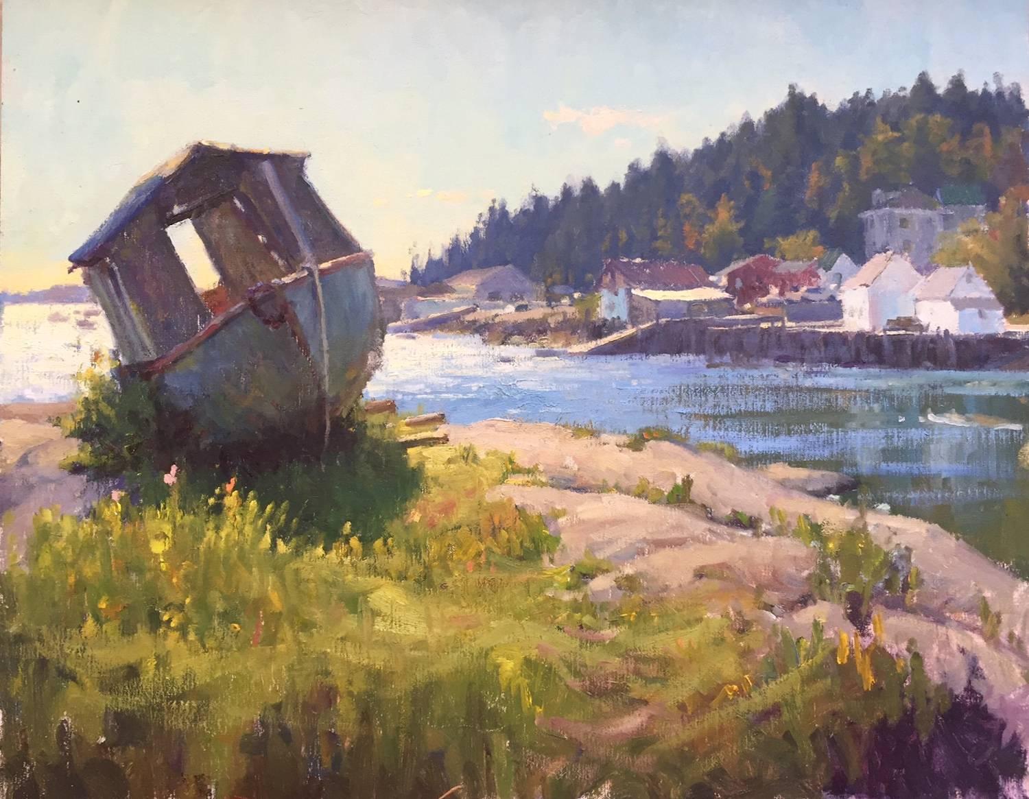 Carl Bretzke Landscape Painting - Abandoned Boat, Stonington