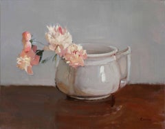 Pink Peonies in Grey Pot