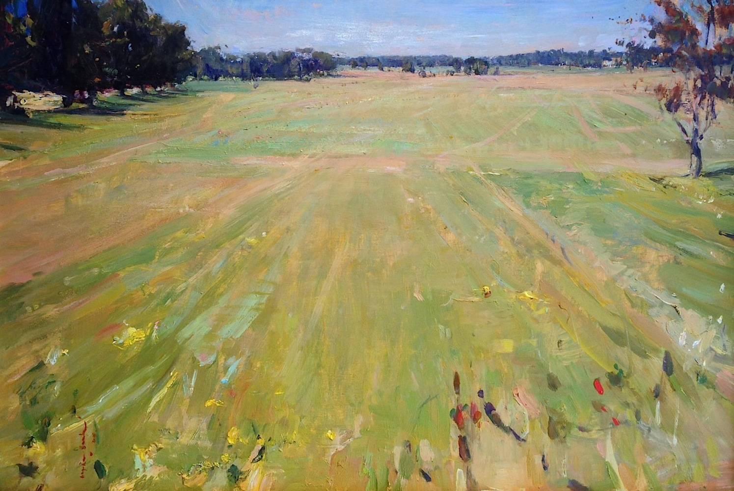 Angel Ramiro Sanchez Landscape Painting - Fields on Cooks Lane