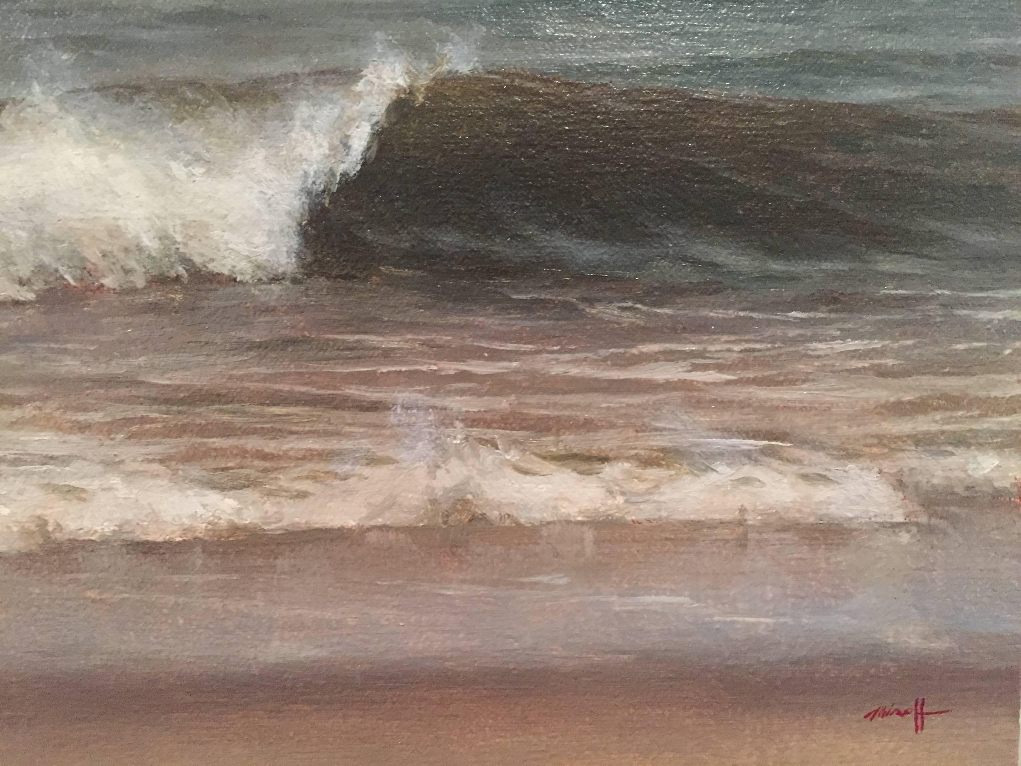 Painted en plein-air, this small oil on panel painting is a realistic interpretation of an east-coast wave crashing onto the shore. Layers of water push and pull back and forth, leaving trails of color.

Edward Minoff Graduated with honors from
