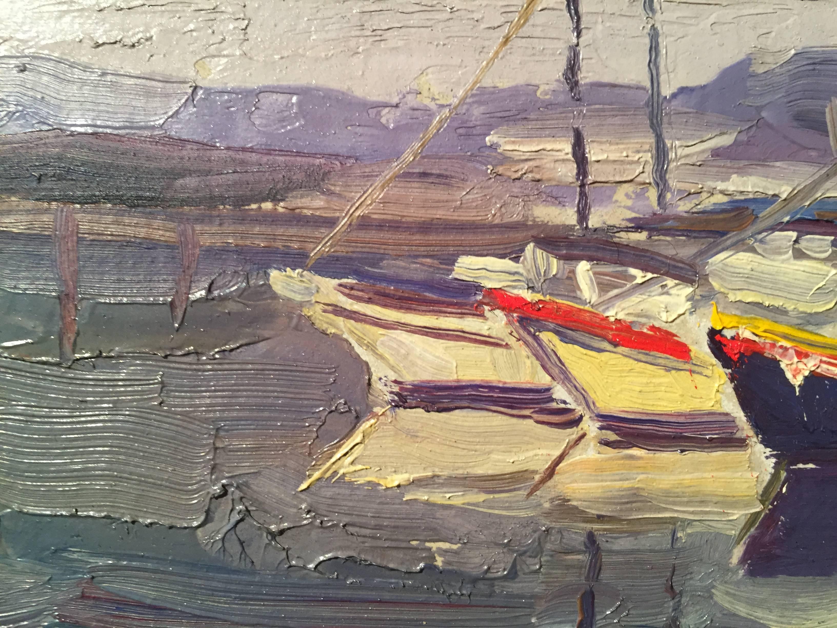 Fishermans Wharf, San Francisco - Landscape Painting Gris de Nelson H. White