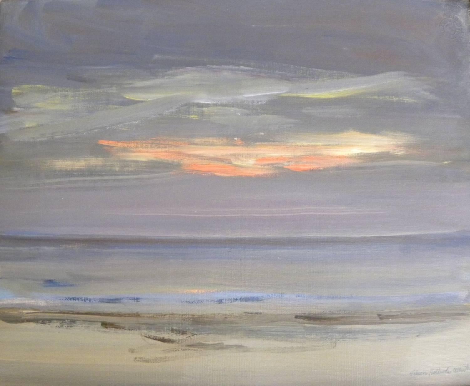 Landscape Painting Nelson H. White - « Sunset Sea Sky » 2002, peinture en plein air impressionniste Bahamas, tons doux