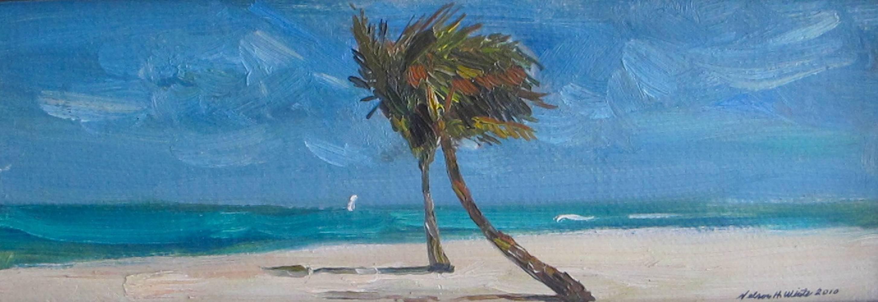 "The Royal Palms" - zeitgenössisches amerikanisches impressionistisches Gemälde, kleiner Maßstab