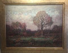 "Oak in Spring" 1930 American Impressionist oil painting, oak tree landscape