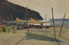 "Cala del Forno" dipinto plein air di una spiaggia in Italia, toni neutri