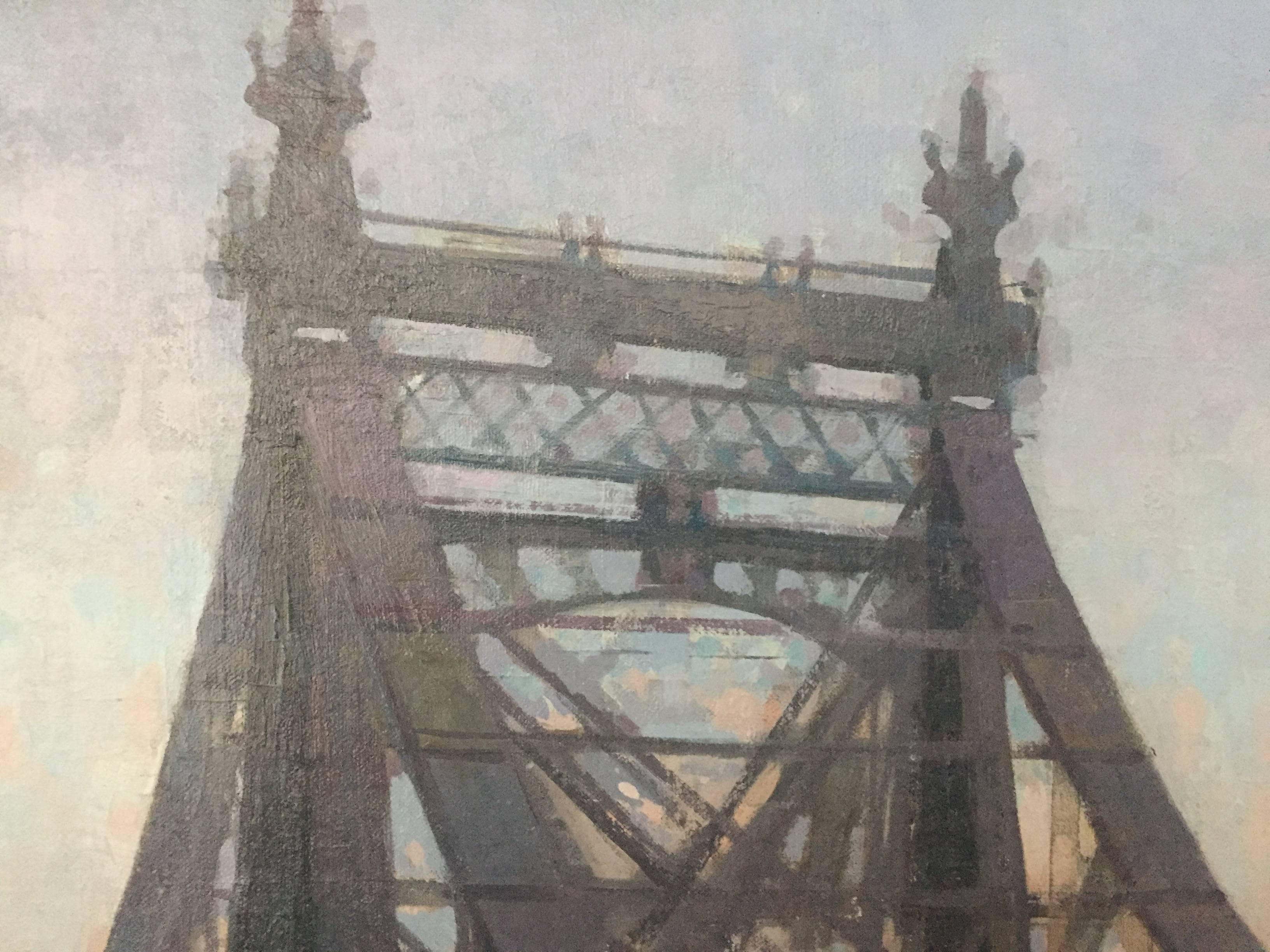 Painted in Collaboration with Steve Forster. Two painters, One canvas.

Signed "Bauman + Forster" lower left corner

The Queensboro Bridge, also known as the 59th Street Bridge is a cantilever bridge over the East River in New York City. A