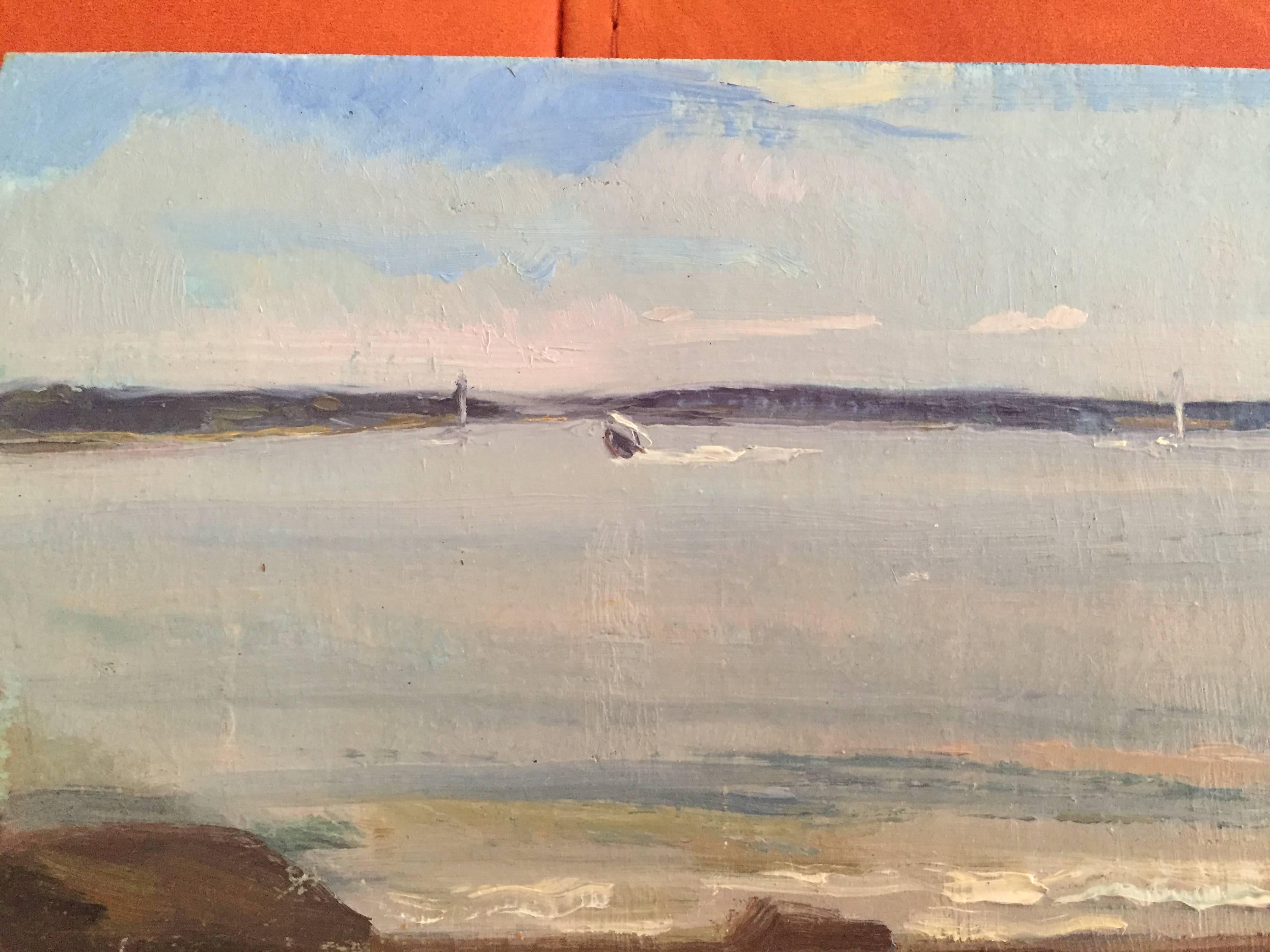 Kleines Pleinair-Ölgemälde „Smith Cove, Shelter Island“ in kleinem Maßstab – The Hamptons  (Amerikanischer Impressionismus), Painting, von Melissa Franklin Sanchez