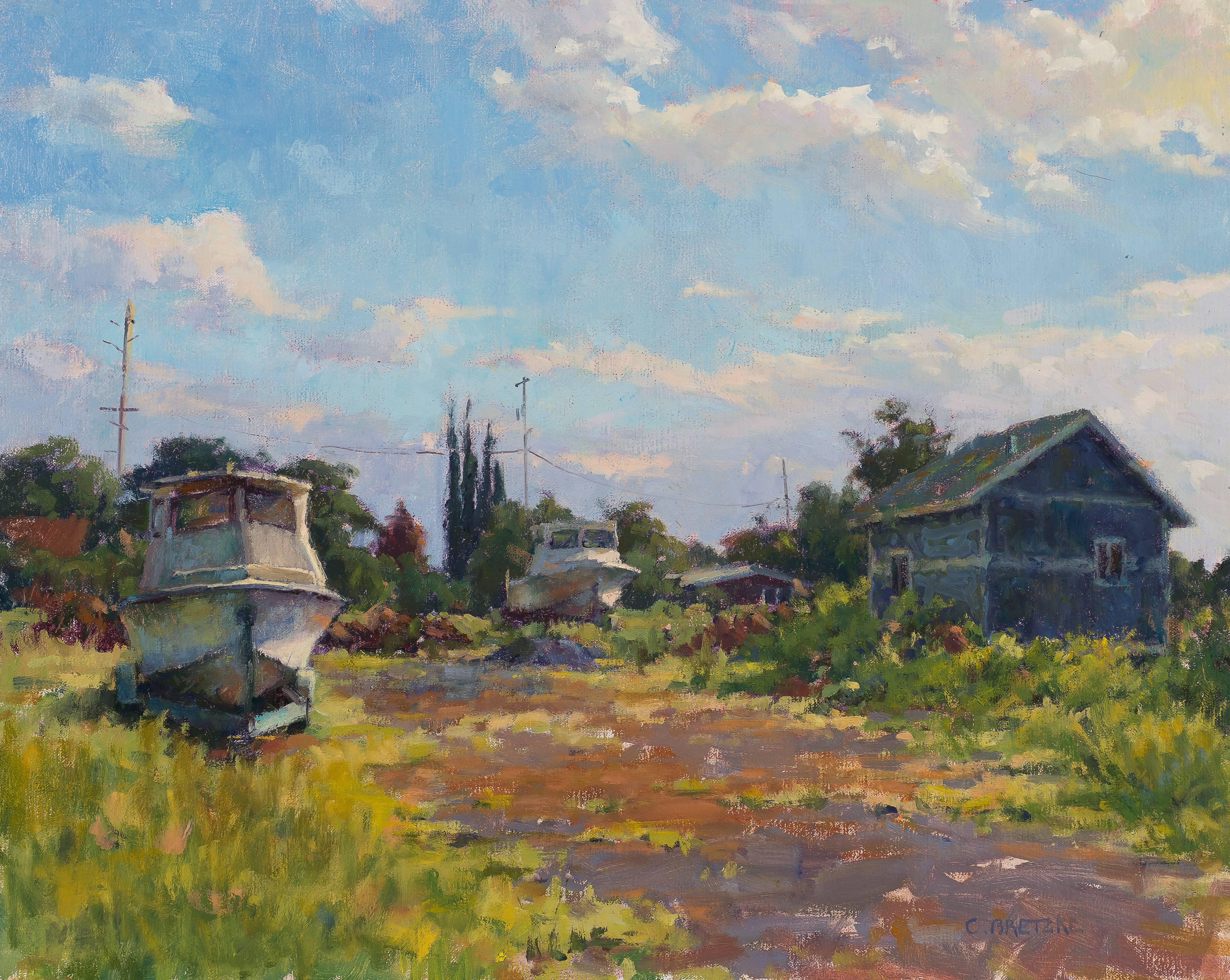 Carl Bretzke Landscape Painting - Boats on a Back Lot