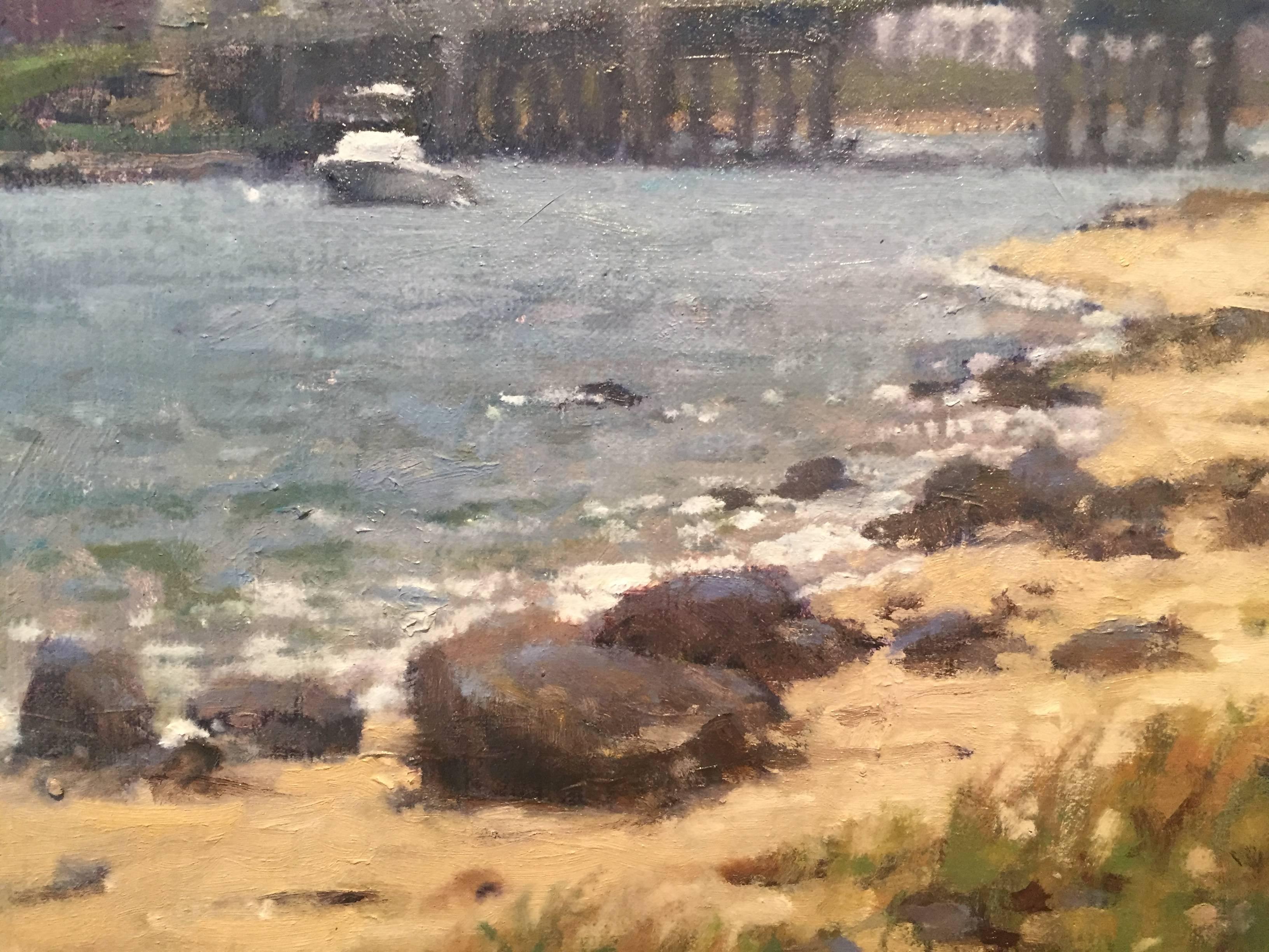 Cloudy Day, Sag Harbor - Brown Landscape Painting by Carl Bretzke