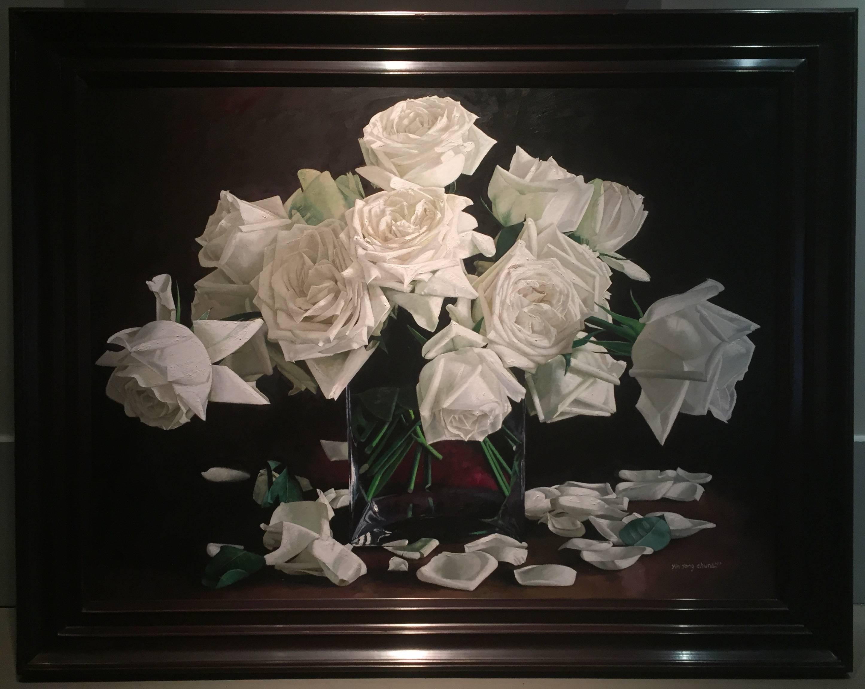 White Roses - Painting by Yin Yong Chun