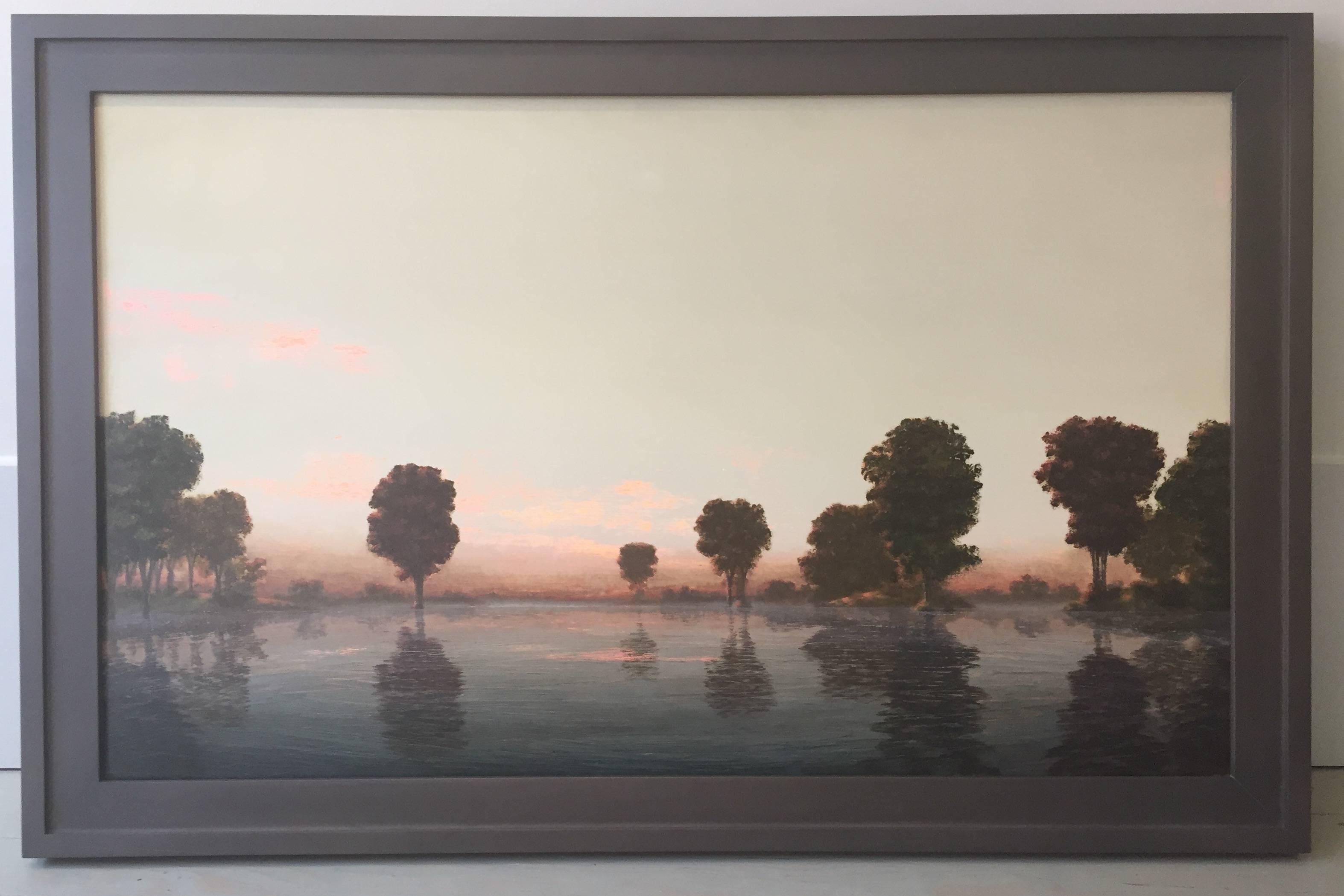 Stephen Hannock Landscape Painting - Flooded River  Rose Dawn