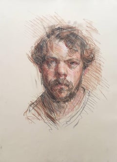"Self Portrait Conte Sketch" rare Ben Fenske work on paper - academic study