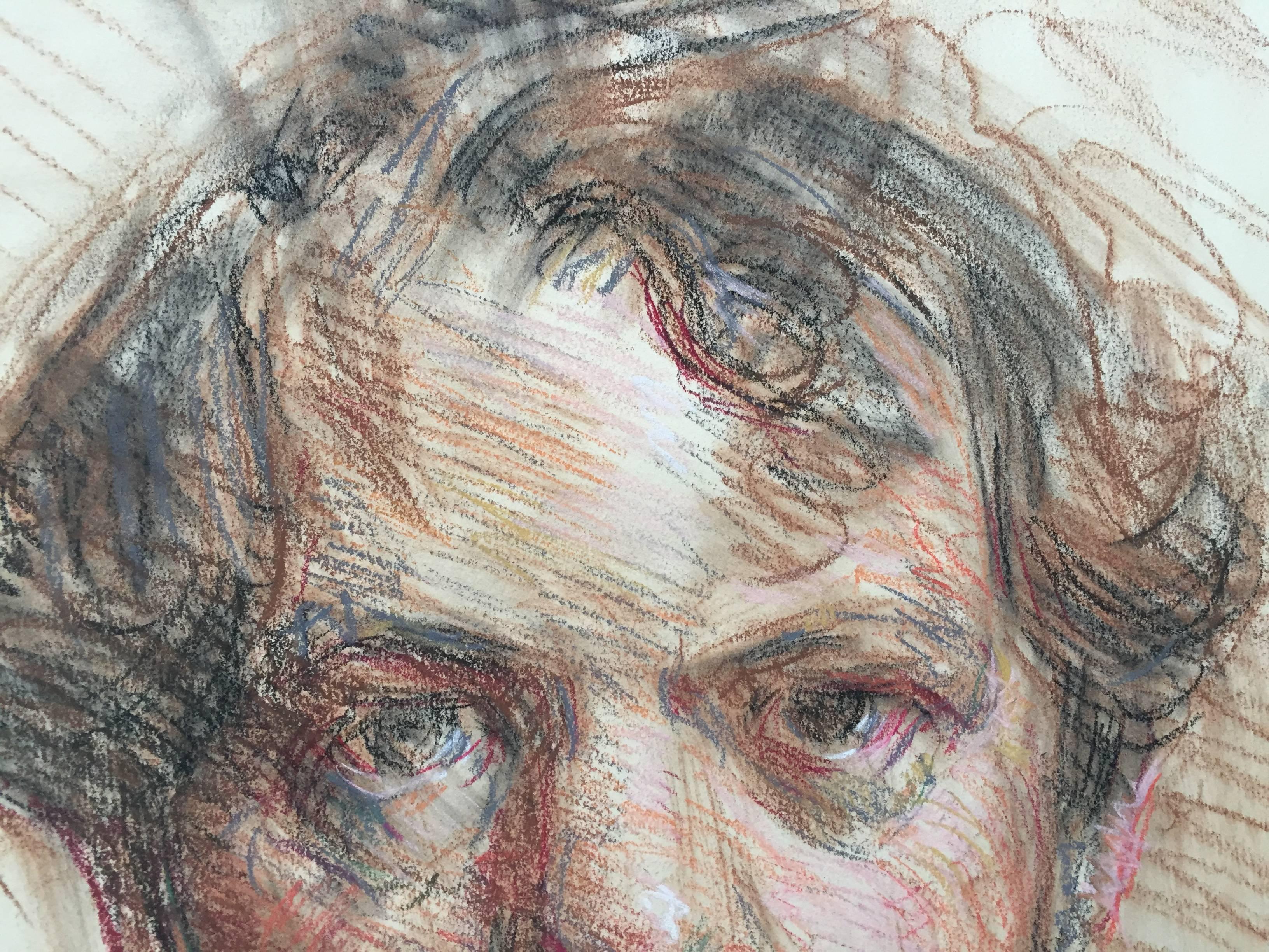„Self Portrait Conte Sketch“ seltene Ben Fenske-Arbeit auf Papier – akademische Studie im Angebot 3