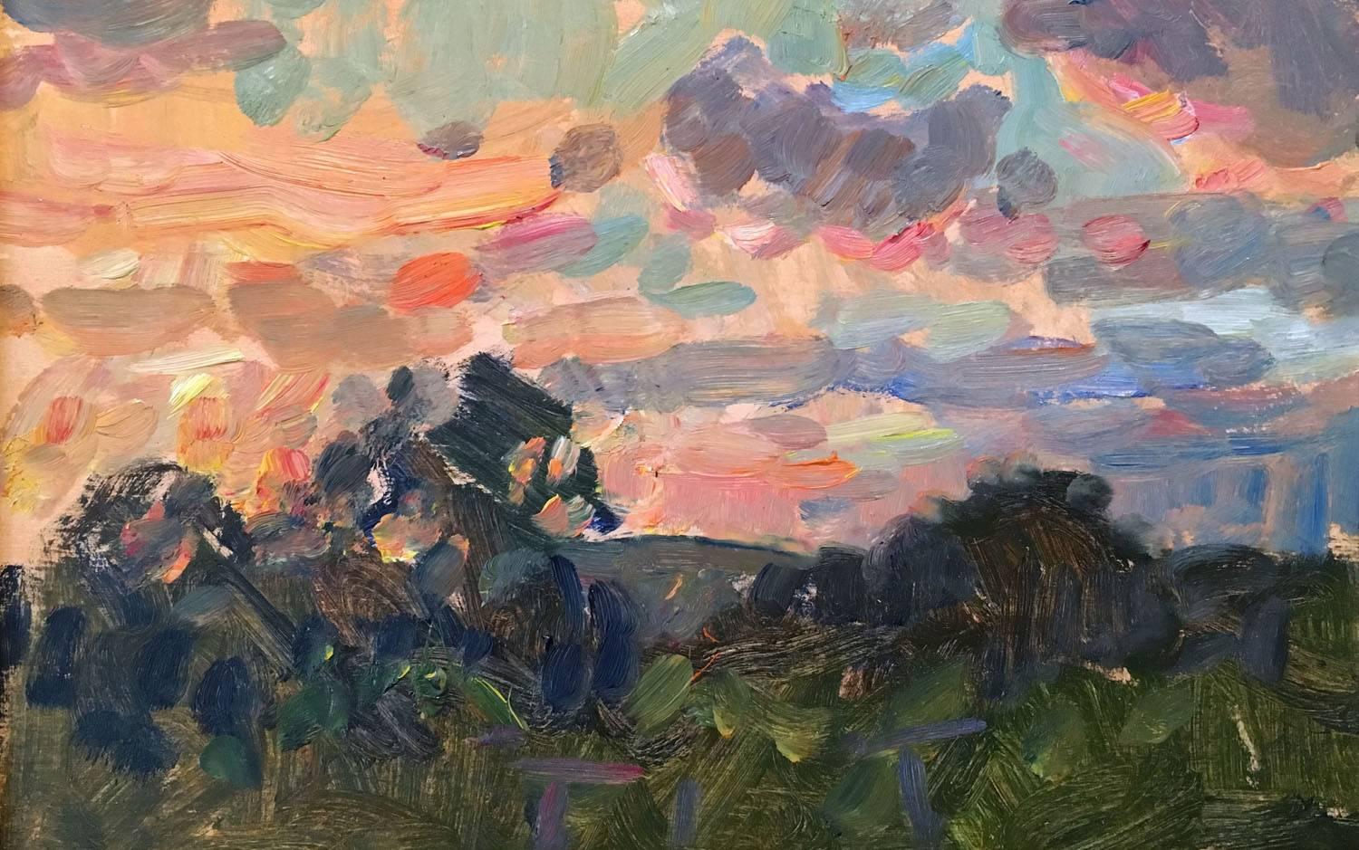 Ben Fenske Landscape Painting - "Sunset Sketch" 2016 small study for larger oil painting composition Italy 