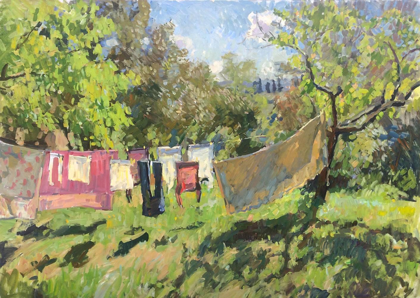 Ben Fenske Landscape Painting - Laundry on the Line