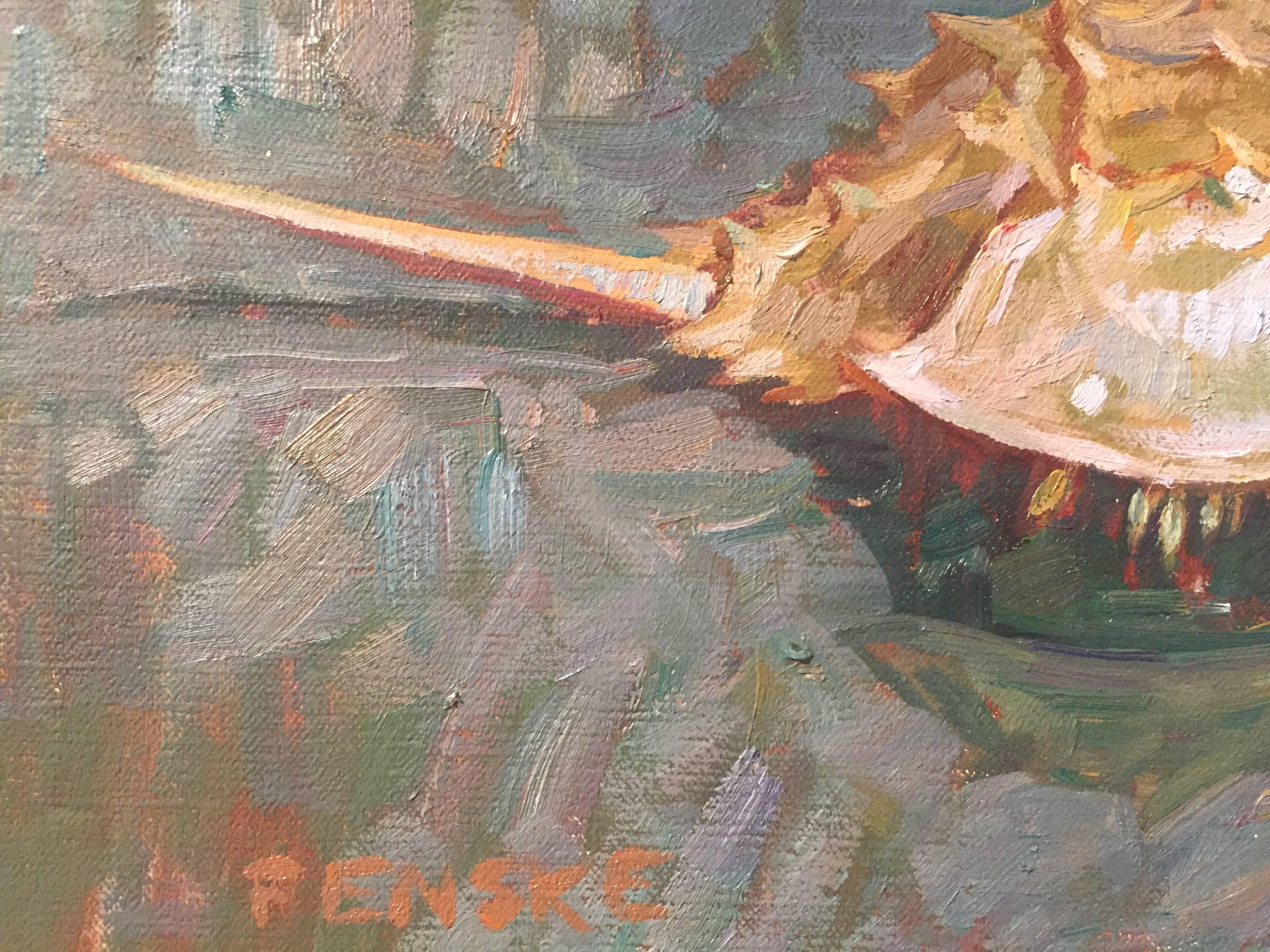 Painted from life, a creature that dates back to prehistoric times. Horseshoe Crabs are known to inhabit the waters of the North-East United States, so its no wonder why Fenske chose to paint the interesting arthropods during his 1.5 month stay in
