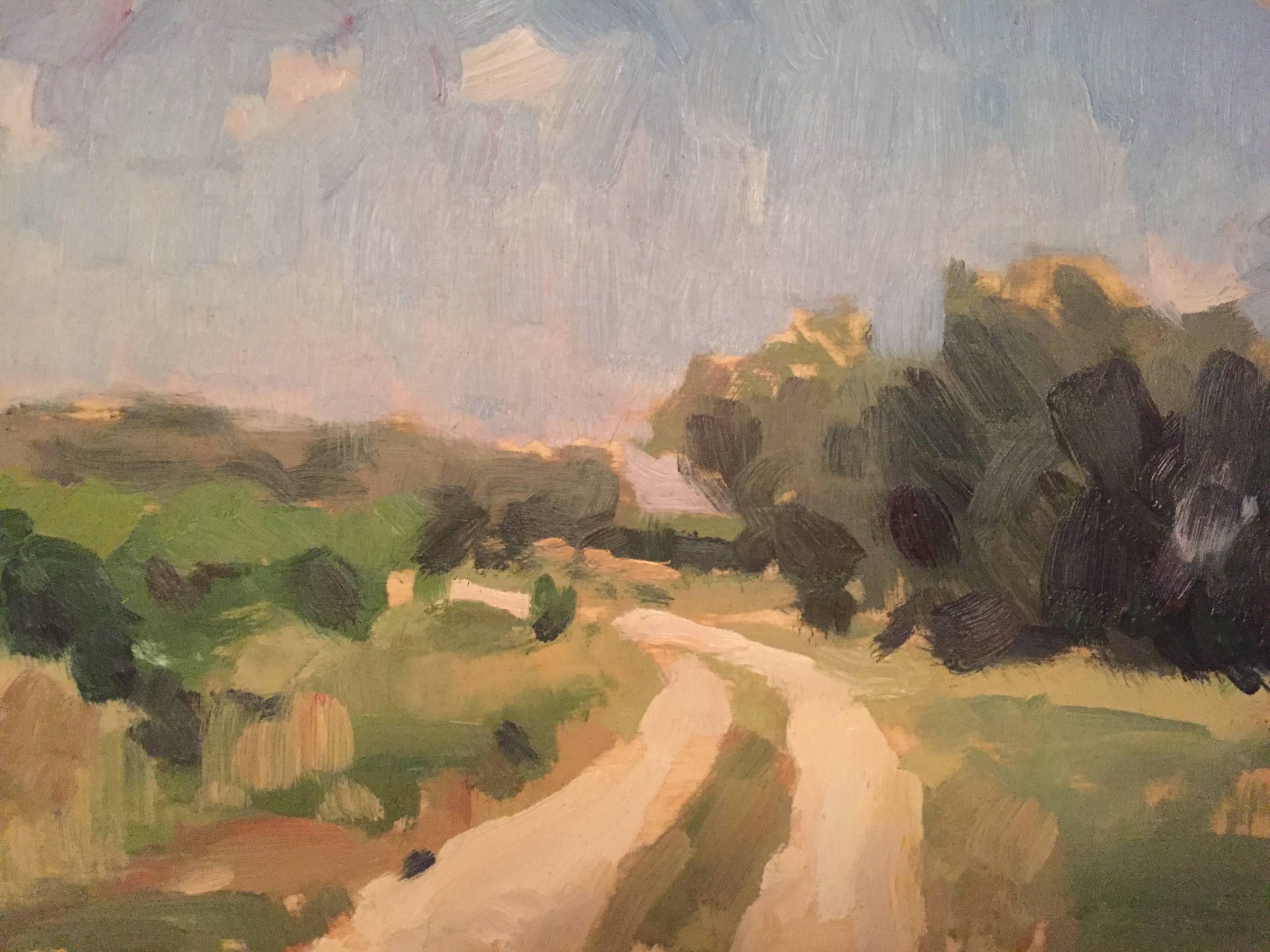 Painted en plein-air on a sunny day in Tuscany. A dirt road winds ahead and around a lush green meadow beneath a blue sky. This painting is unframed. Frame comes at additional cost.

Ben Fenske (b. 1978) although a native of Minnesota, and has been