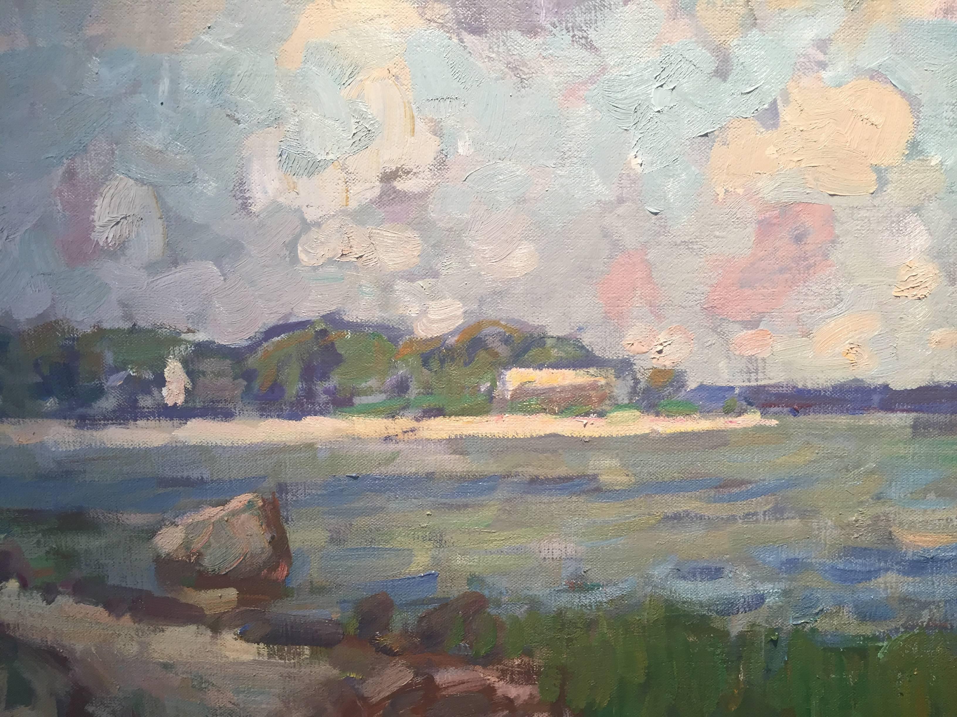 Secret Beach Sailing (Amerikanischer Impressionismus), Painting, von Ben Fenske